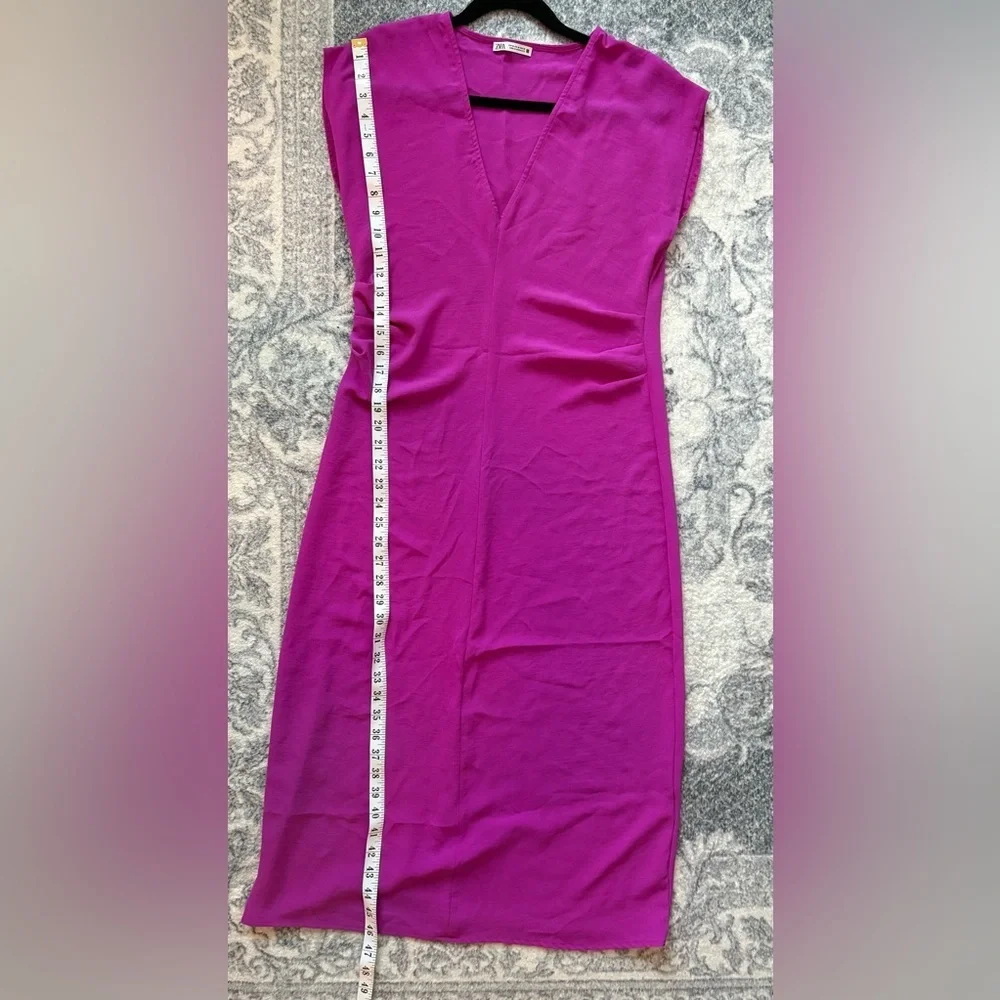 Zara Fuchsia Midi Dress Size M Brand New No Tags - Picture 7 of 9